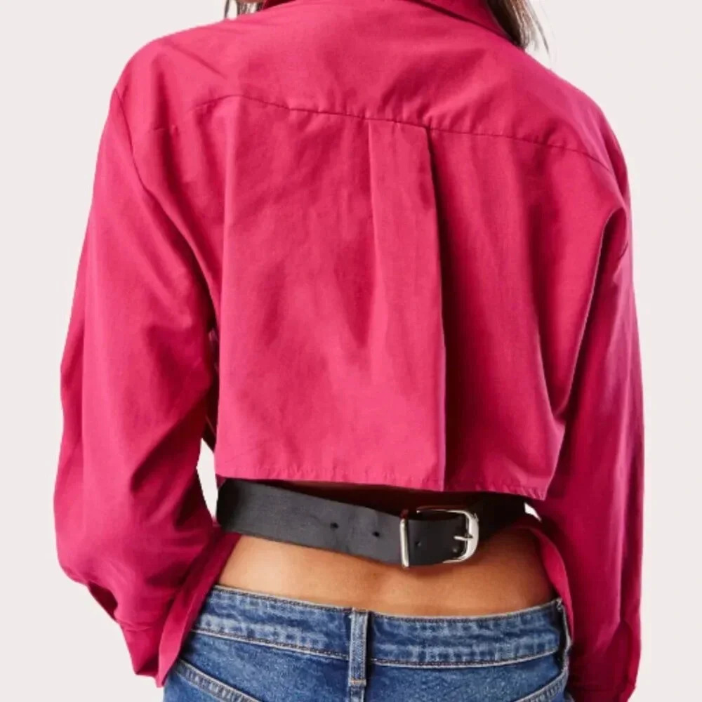 Magenta Belted Back Cotton Shirt  100% Cotton Long sleeves Sz (EU 36| US 4)